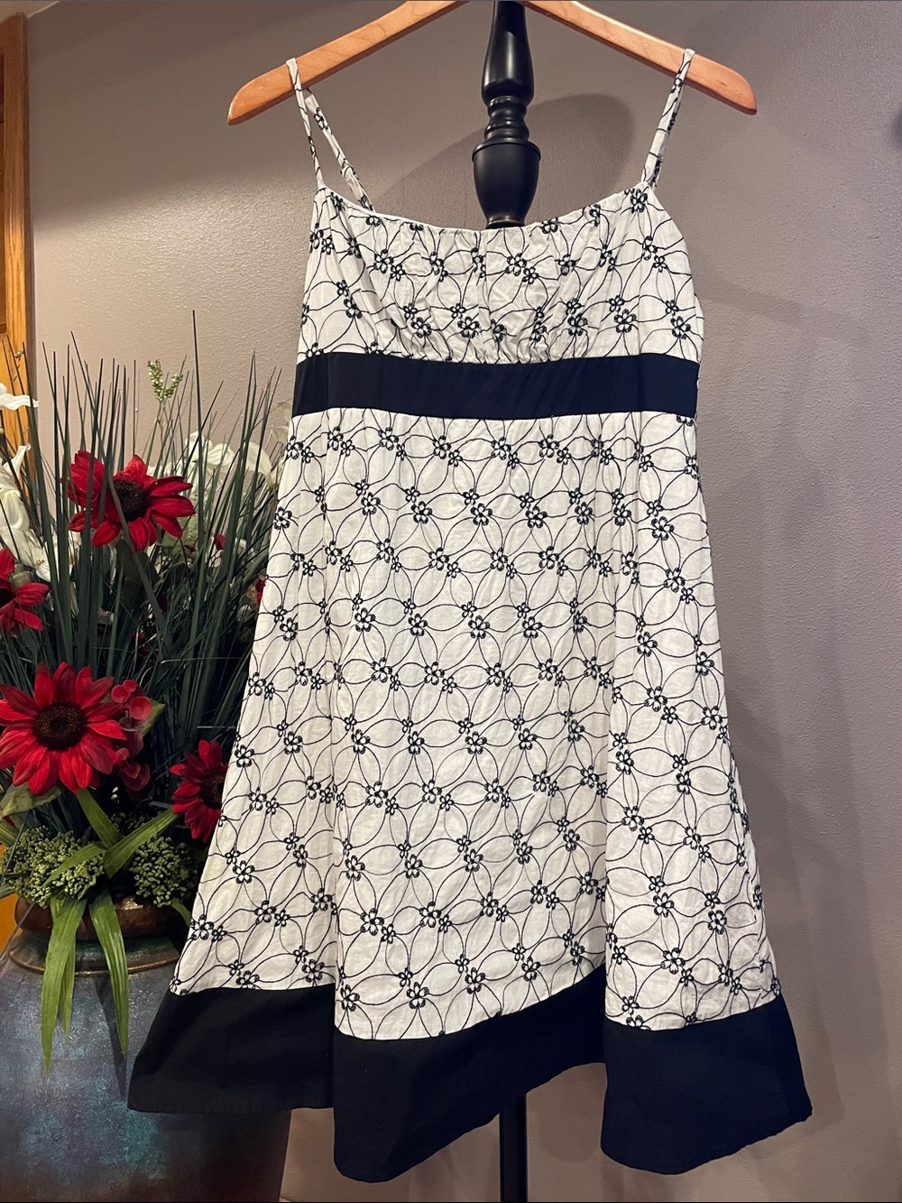 My Michelle Black and White Floral Lace Mini Dress